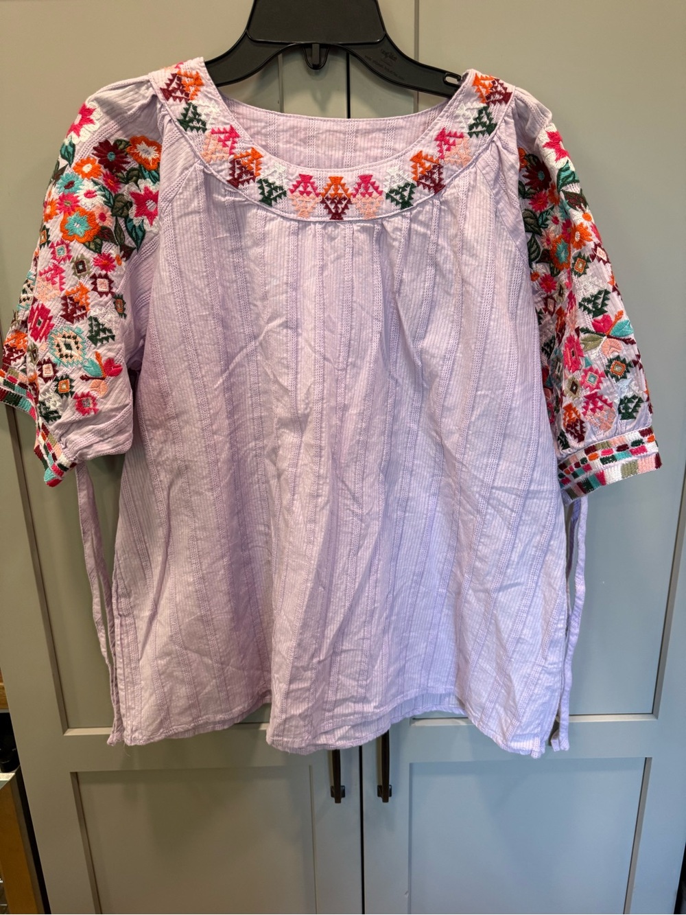 Lavender Embroidered Peasant Tunic Top